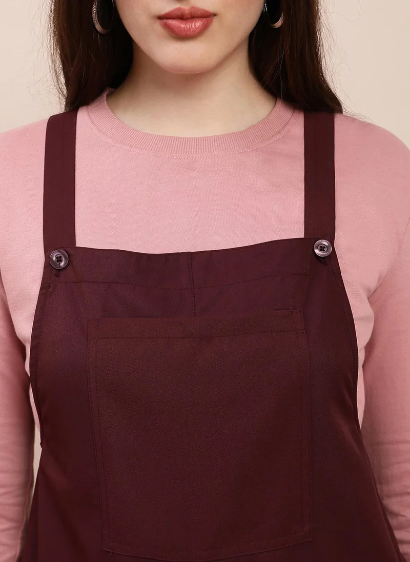 globus  Globus Women Wine Square Neck Shoulder Straps Solid Big Front Pocket Playsuit for Women | Best Price UAE